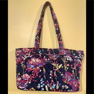Vera Bradley Navy Floral Quilted Tote with Pink, Purple and Yellow Flowers